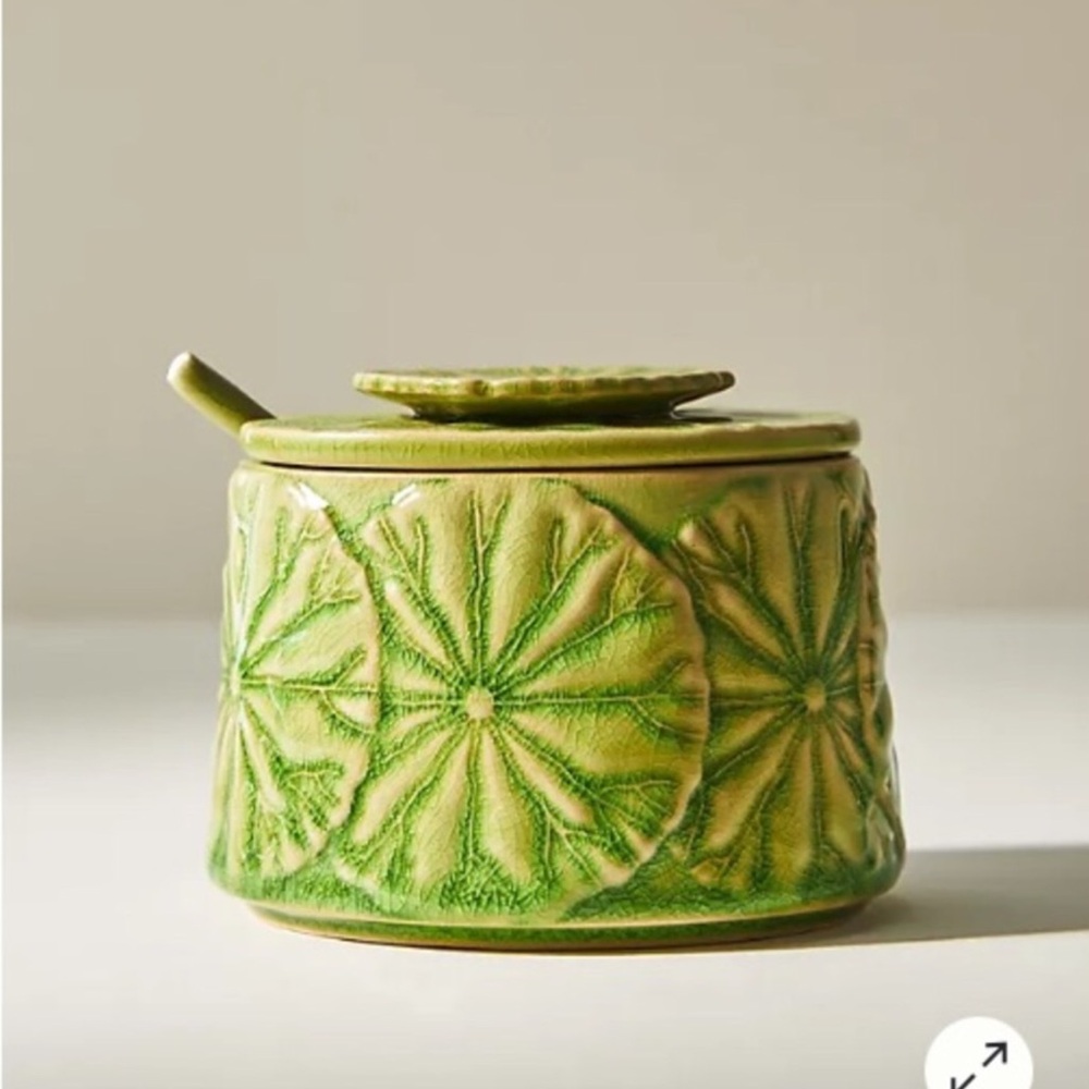 RARE Anthropologie Sugar Pot Handcrafted Glazed Stoneware NIB NWT Lilypad